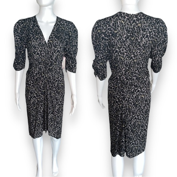 ALLSAINTS Josephine Waterleo Short Sleeve Ruched Leopard Print Mini Dress NEW - Picture 8 of 14
